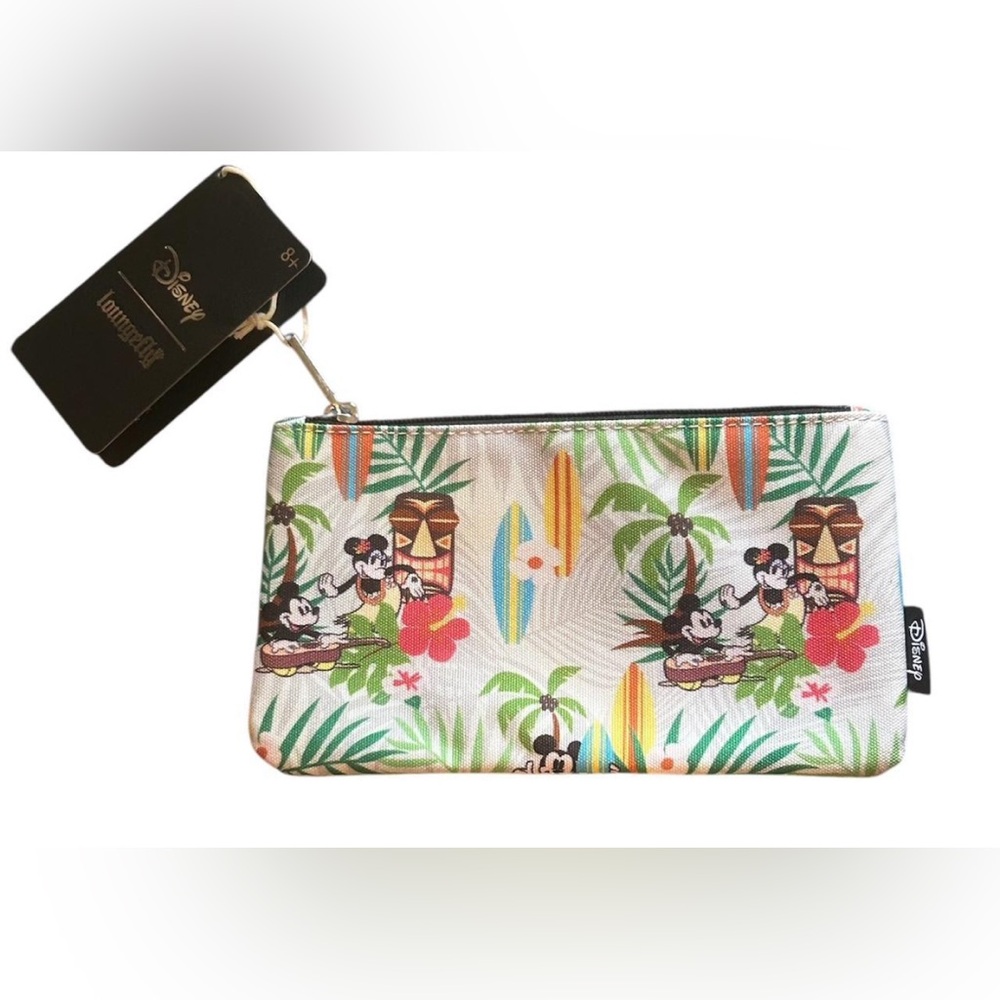 Disney Loungefly Canvas Wristlet with Tropical Mickey Print NWT Small